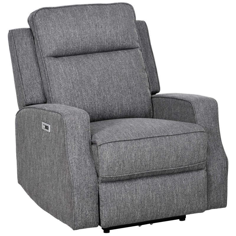 Electric Reclining Chair with USB Port and Footrest - Charcoal Grey