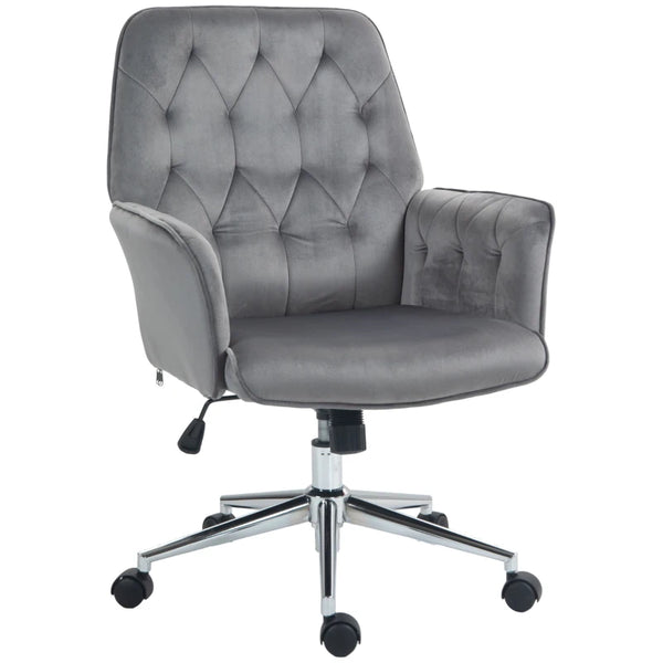 Dark Grey Linen Swivel Computer Chair with Armrest & Adjustable Height