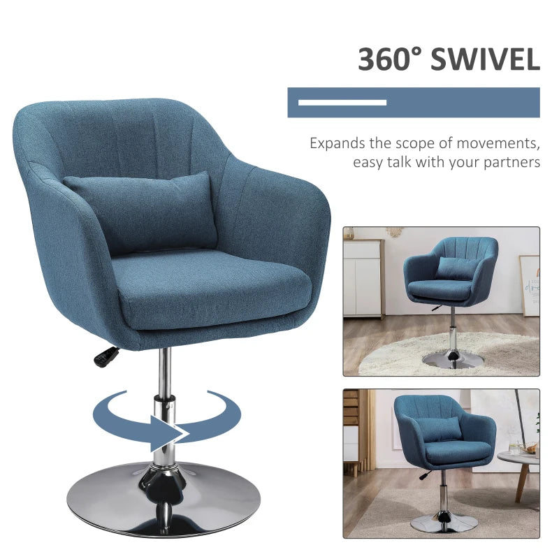 Blue Swivel Accent Chair with Adjustable Height and Lumbar Support