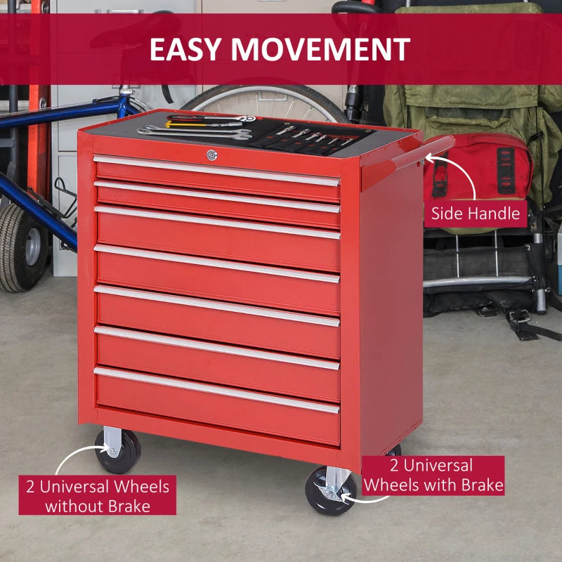 Red 7-Drawer Roller Tool Cabinet Storage Chest with Wheels