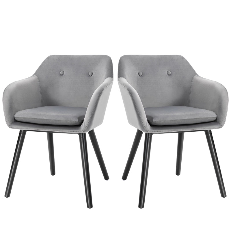 Grey Velvet Upholstered Dining Chairs Set of 2 with Backrest and Armrests