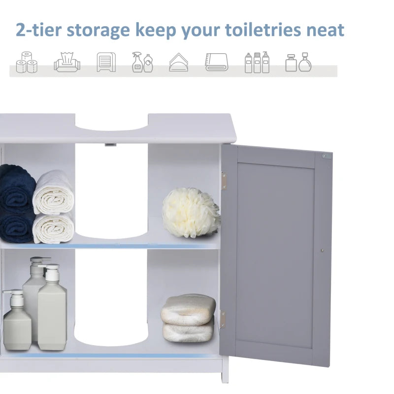 60x60cm Under-Sink Storage Cabinet with Adjustable Shelf - White/Grey