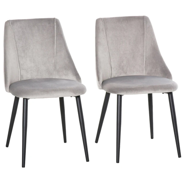 Grey Velvet Upholstered Dining Chairs Set of 2 with Metal Legs