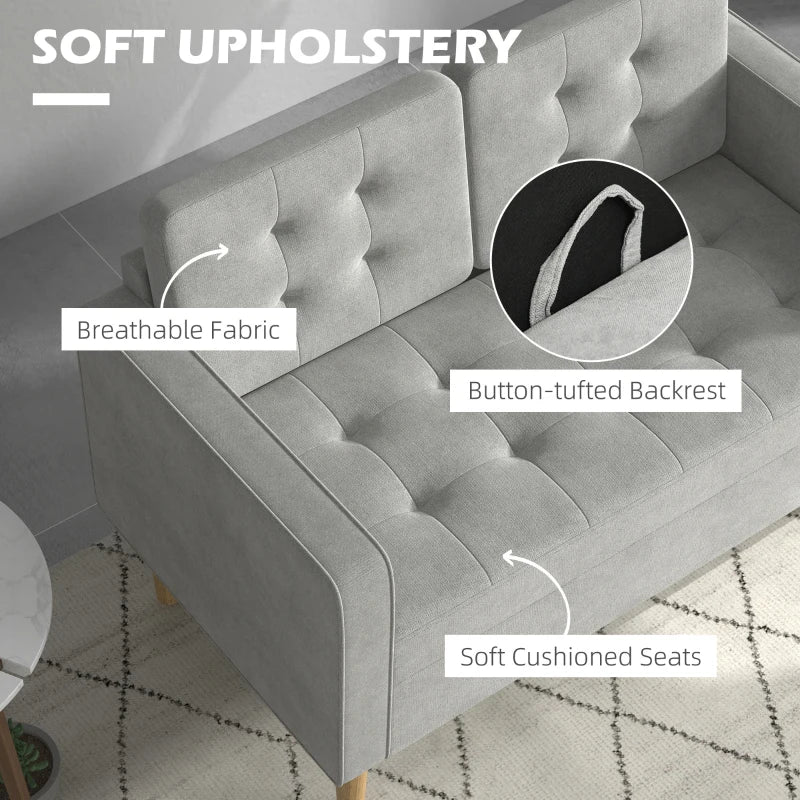 Light Grey 2 Seater Tufted Sofa with Hidden Storage