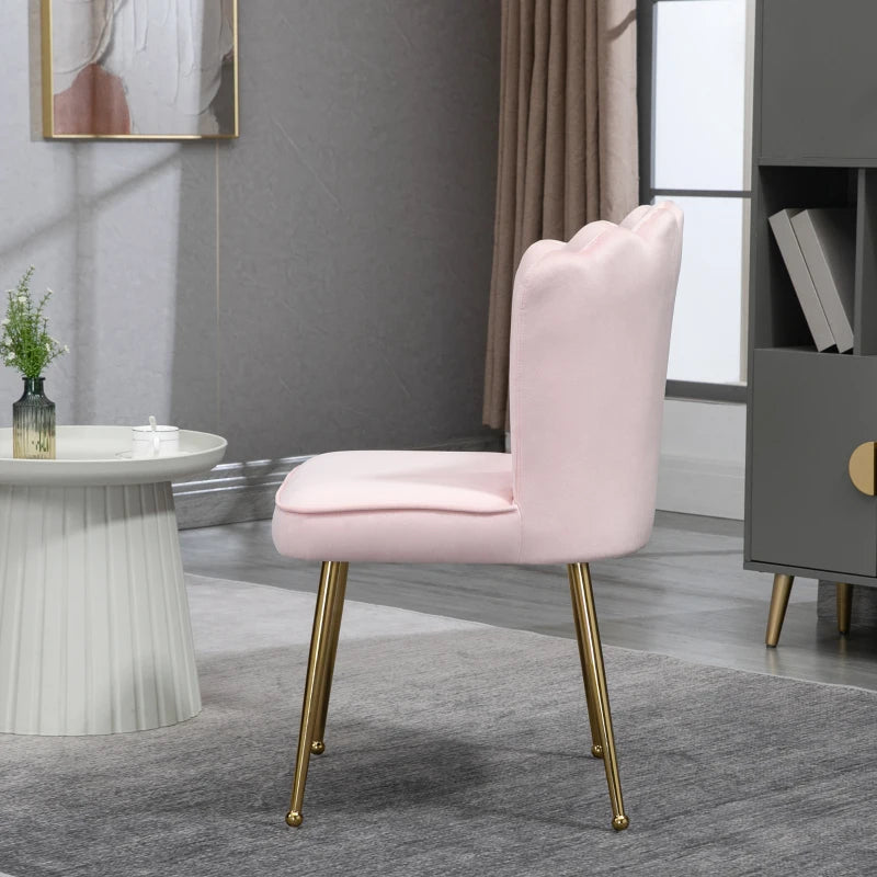 Velvet Pink Dining Chairs Set of 2 with Gold Metal Legs