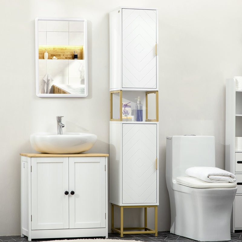 White Slim Corner Bathroom Storage Cabinet with Adjustable Shelf