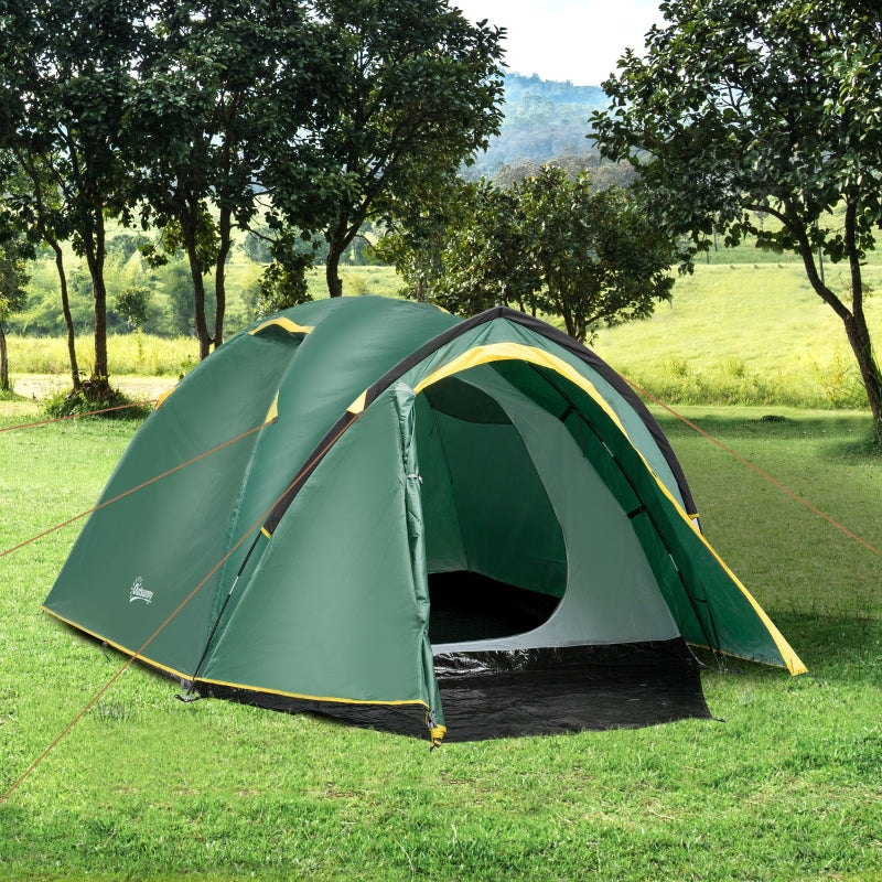 2-Person Waterproof Dome Camping Tent with Large Windows in Green and Yellow