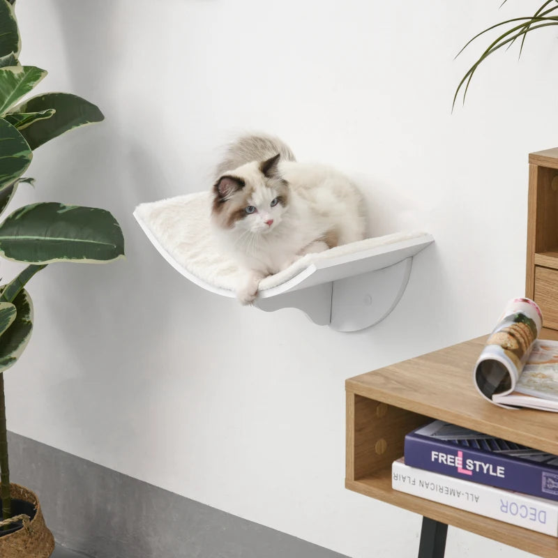 White Curved Cat Wall Shelf Bed 41x28x21cm