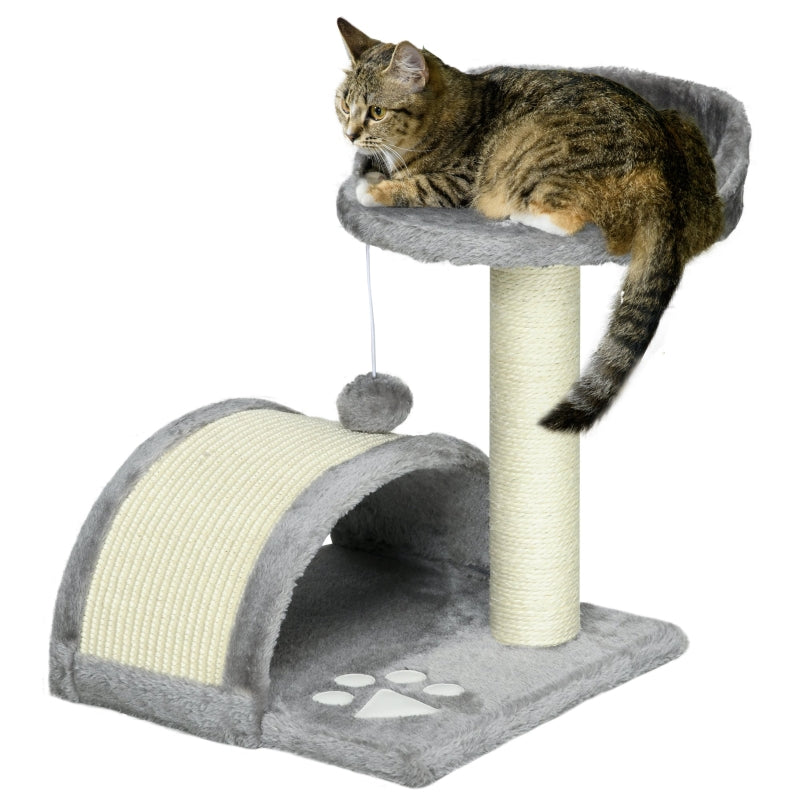 Grey Cat Tree with Sisal Scratching Post and Toy Ball