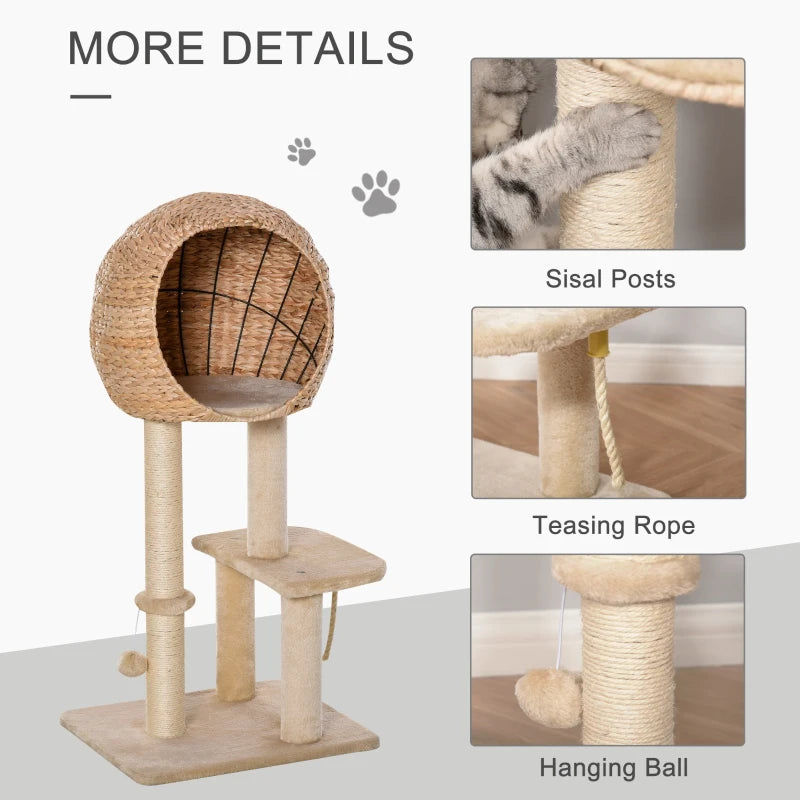 Cat Climbing Tower 100cm with Scratching Post and Toys - Grey