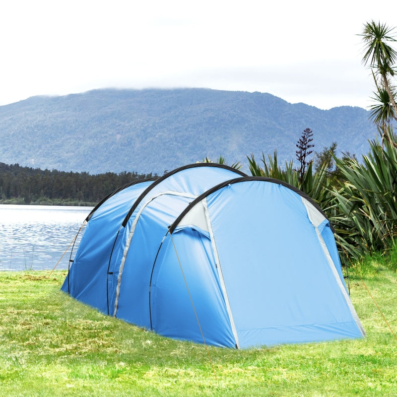 3-Person Blue Tunnel Camping Tent with Vestibule and Rainfly