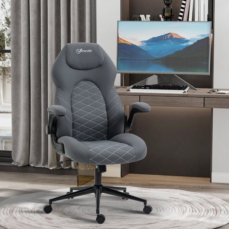 Dark Grey Home Office Desk Chair with Armrests, Swivel Seat & Tilt Function