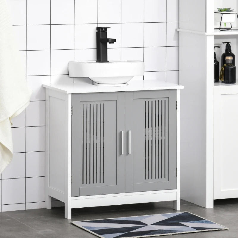 Grey Under Sink Bathroom Cabinet with 2 Doors