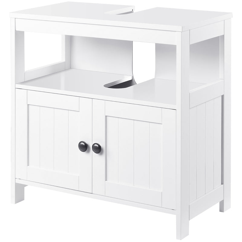 White Under Sink Cabinet with Double Doors and Shelves