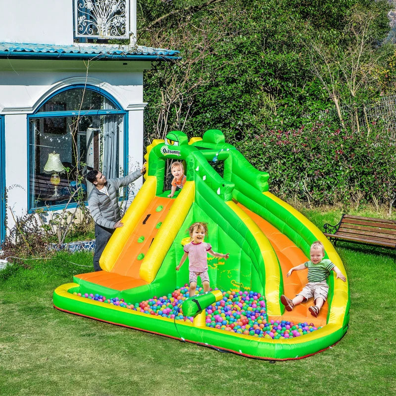 Kids Crocodile Bouncy Castle with Slide & Water Pool - Green