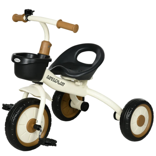 White Kids Trike with Adjustable Seat, Basket & Bell - Ages 2-5