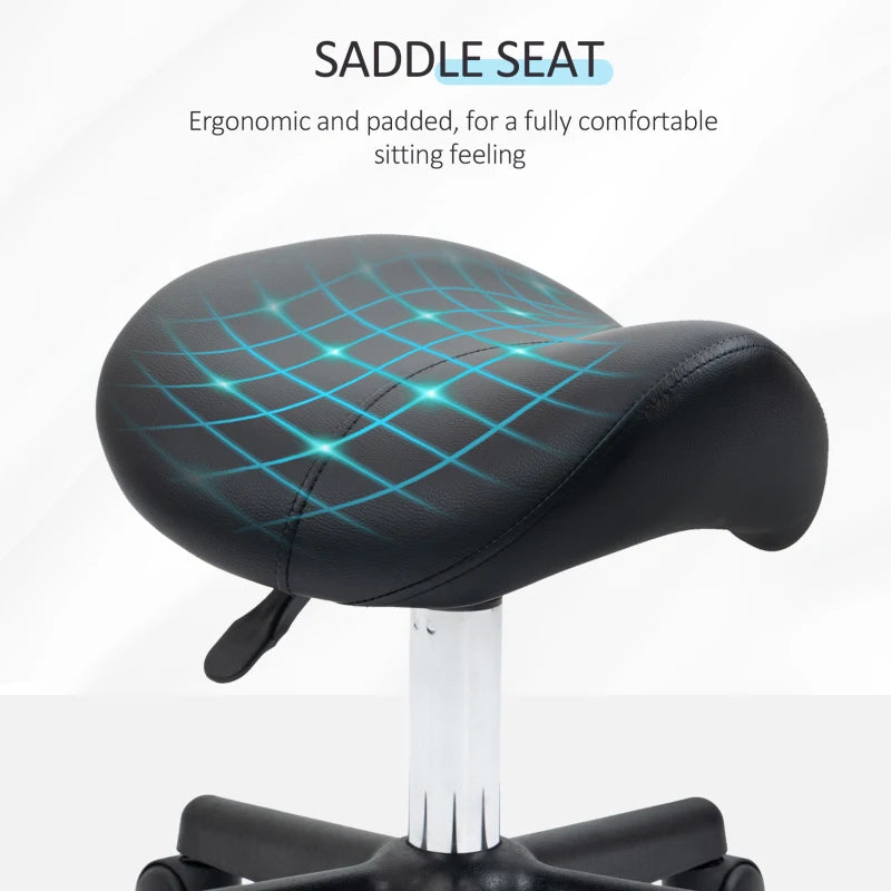 Black Adjustable Saddle Stool for Salon, Massage, Spa, Beauty - PU Leather