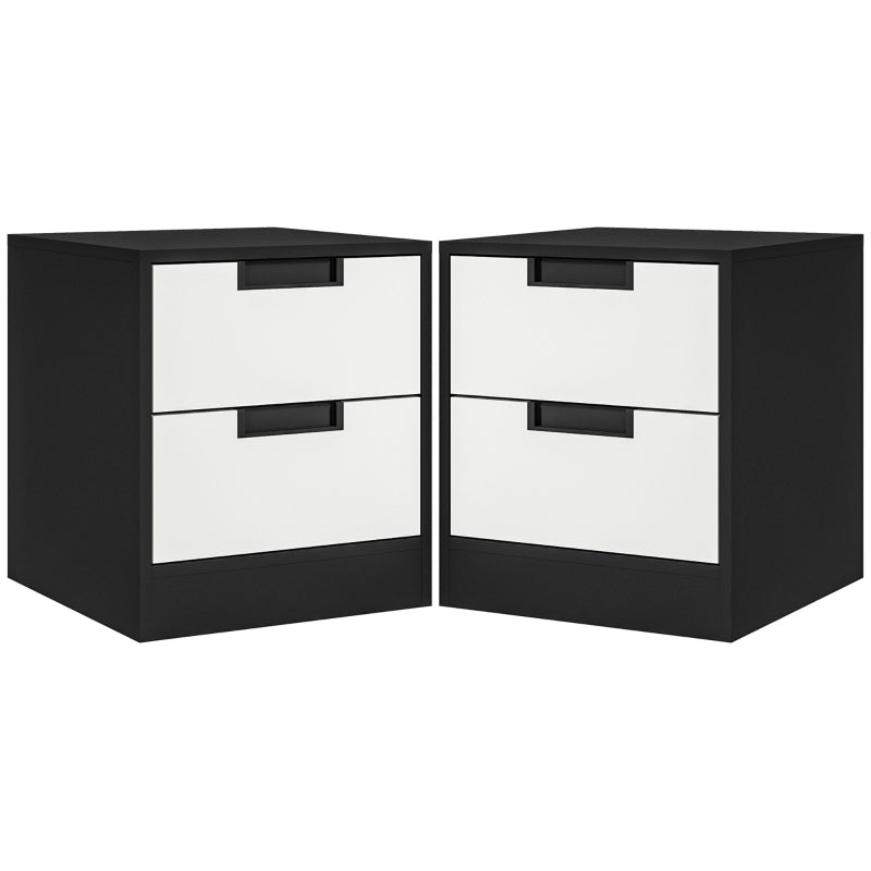 Modern Black Two-Drawer Bedside Tables Set