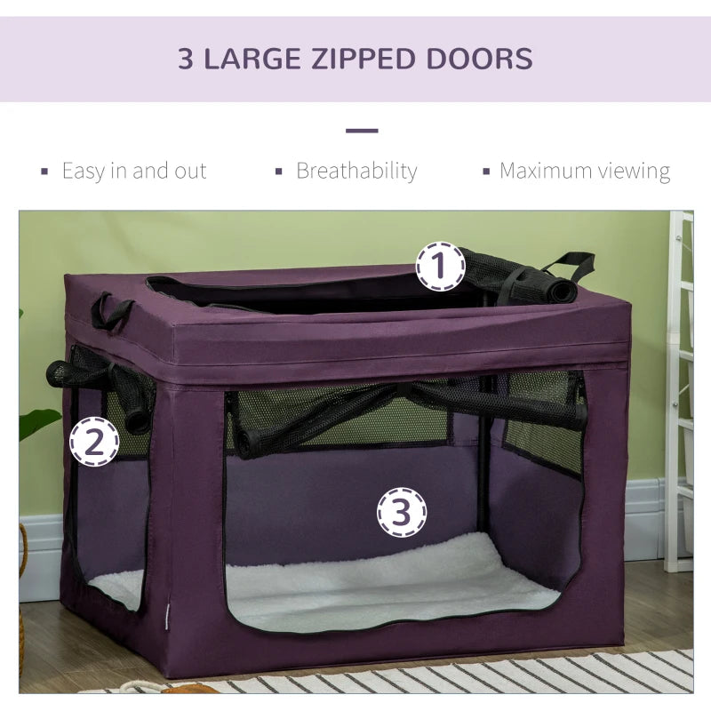 Purple Pet Carrier with Cushion for Small & Medium Dogs - 80cm