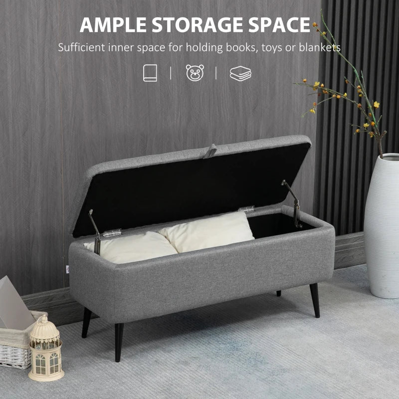 Grey Rectangular Upholstered Storage Ottoman Bench