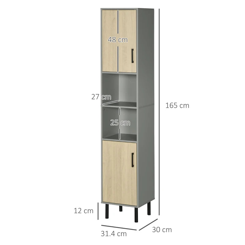 White Tall Bathroom Storage Cabinet with Adjustable Shelves, 31.4x30x165cm