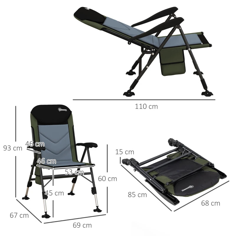 Foldable Fishing Chair with Adjustable Legs - Green/Black