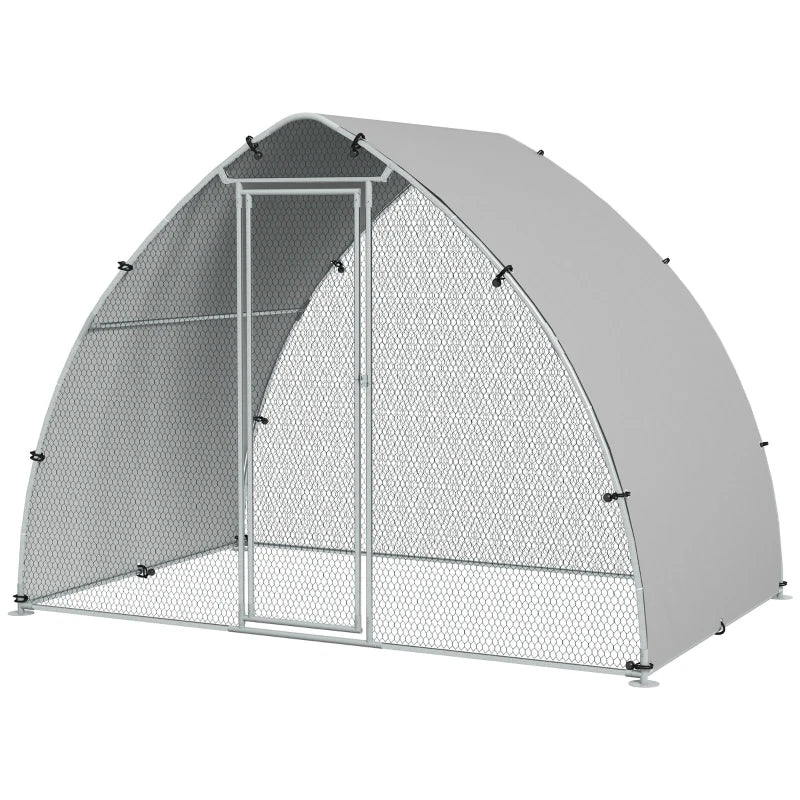 Galvanised Outdoor Chicken Coop with Cover - Silver, 4-6 Chickens, Hens, Ducks, Rabbits