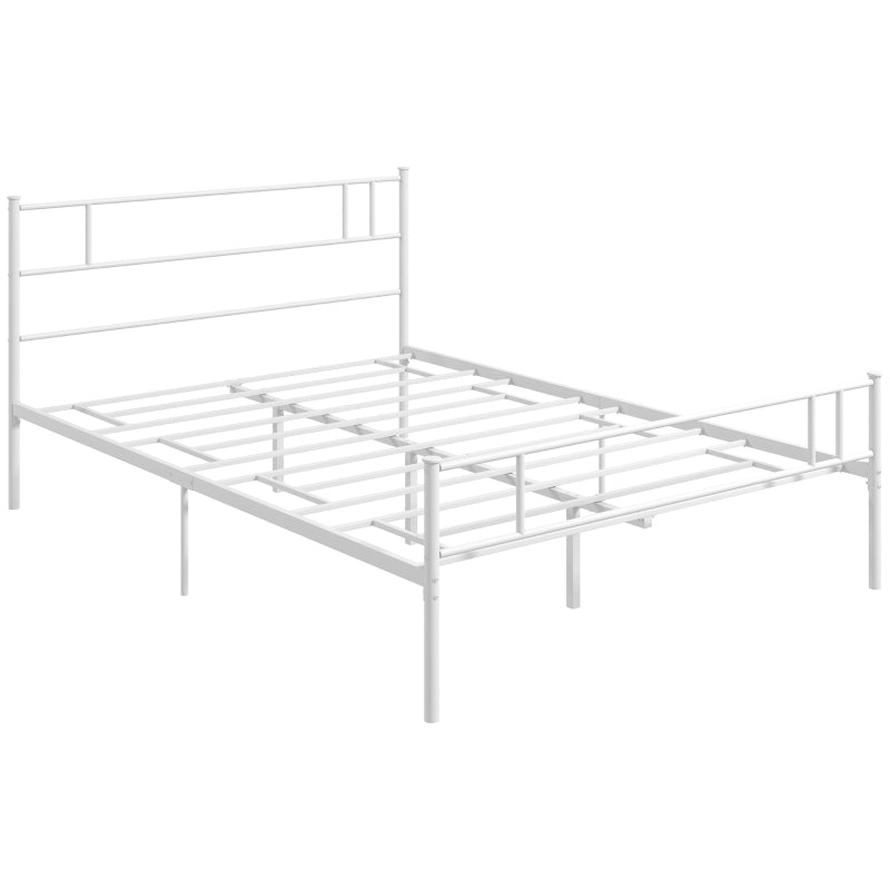 White Metal Double Bed Frame with Storage Space