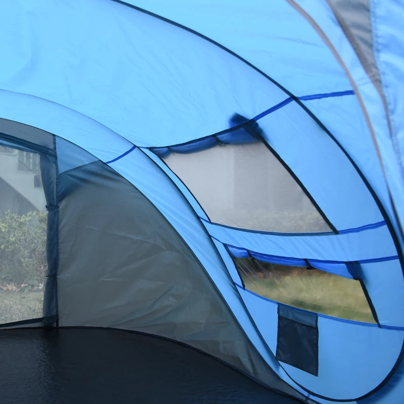 Sky Blue 4-5 Person Pop-up Waterproof Camping Tent with Windows