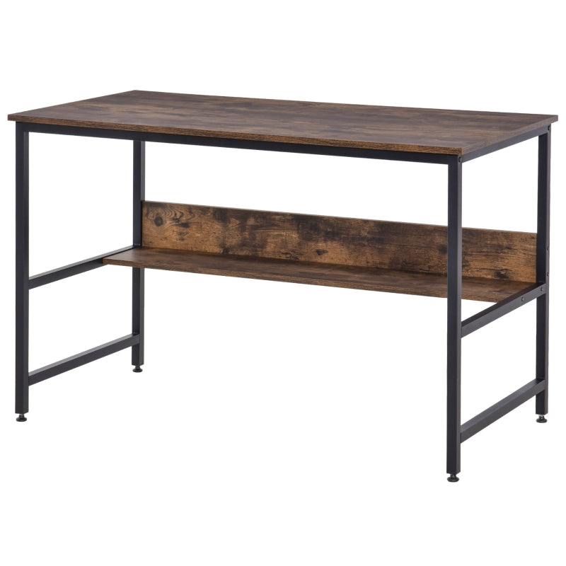 Rustic Brown Computer Desk with Storage Shelf, 120 x 60cm, Metal Frame