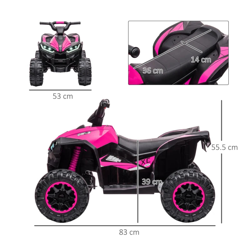 Kids Pink 12V Ride-On Quad Bike with Music and Horn - Ages 3-5