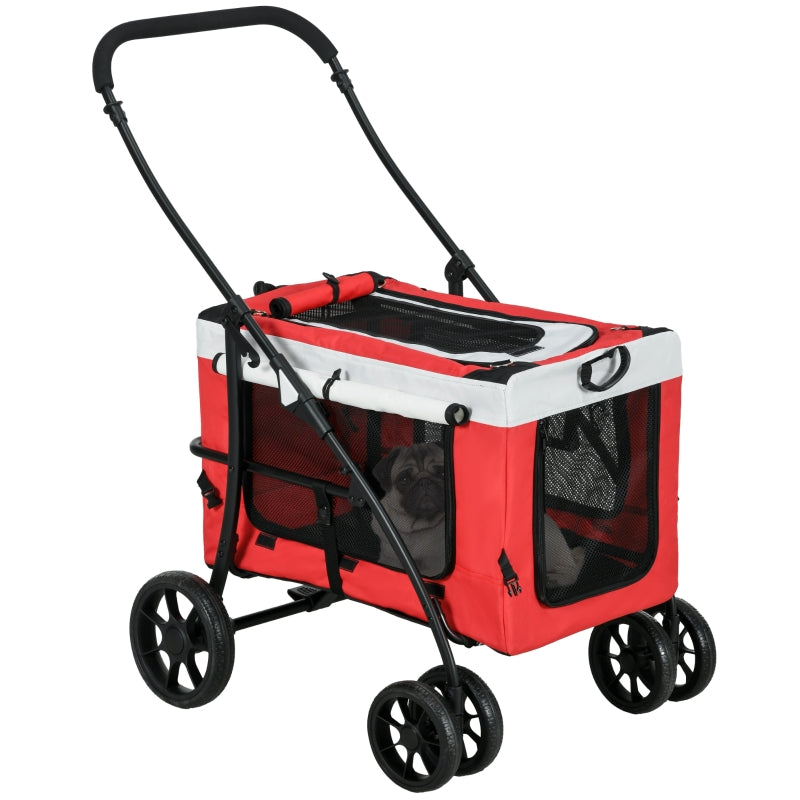 Red Foldable Dog Stroller with Detachable Carrier for Mini Dogs