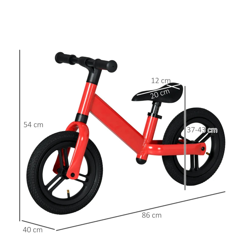 Red 12" Balance Bike for Kids - Adjustable Seat, 360° Rotation Handlebars