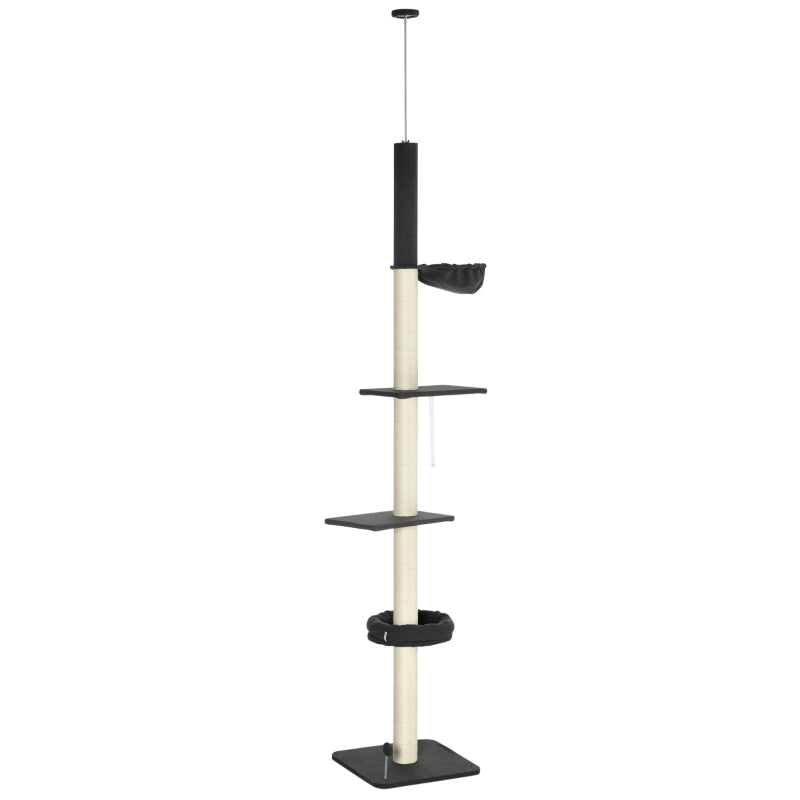 Floor-to-Ceiling 5 Tier Cat Tree with Bed, Hammock, Platforms - Black/Cream