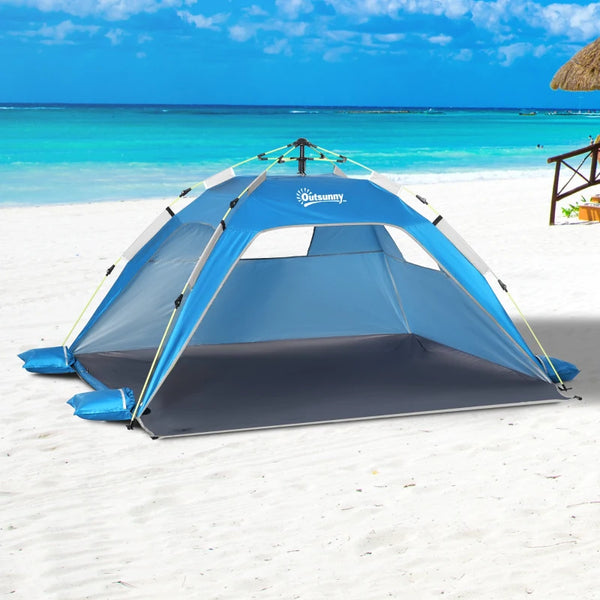 Sky Blue Beach Tent for 1-2 People with Pop-up Design, Mesh Windows & Doors