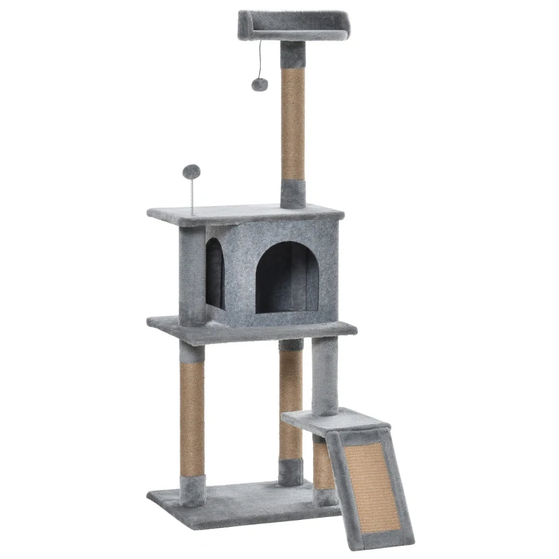 Grey Cat Tree Tower with Jute Scratching Post