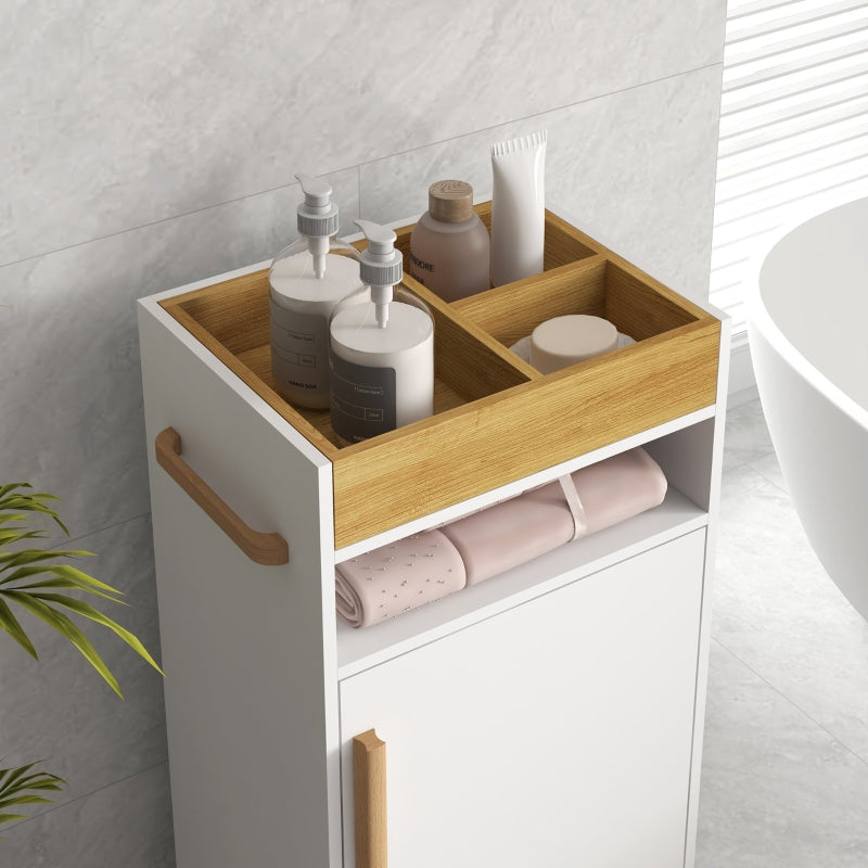 White Bathroom Storage Cabinet with Wheels and Cushioned Door