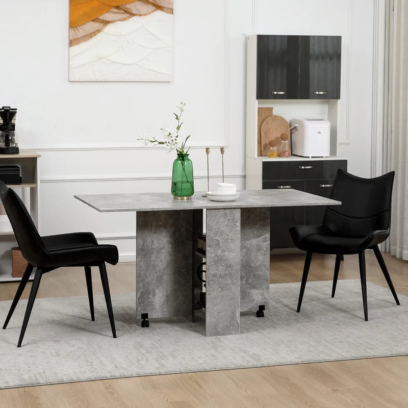 Grey Folding Dining Table with Shelves and Casters