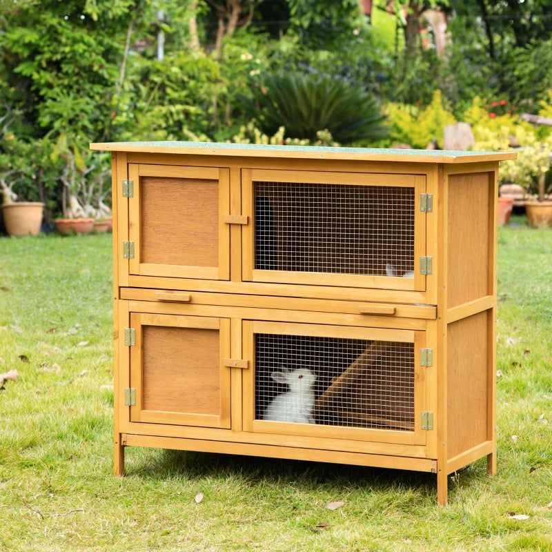 Brown 2-Tier Rabbit Hutch with Removable Trays - Ideal for 1-2 Rabbits