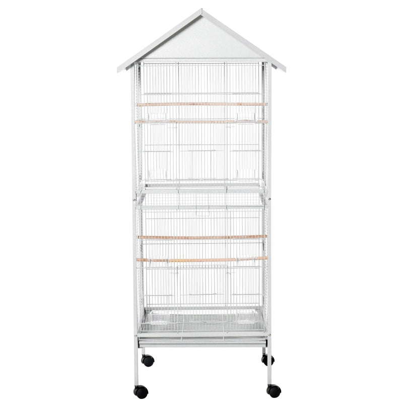 White 170cm Bird Cage with Rolling Stand & Perches