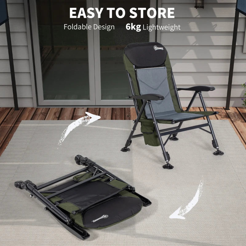 Foldable Fishing Chair with Adjustable Legs - Green/Black