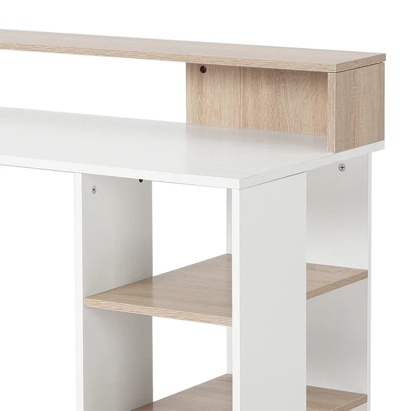 Oak and White Computer Desk with Drawers and Storage Shelves