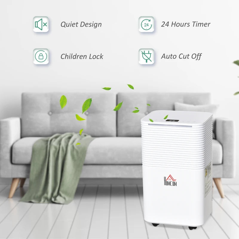 Portable Quiet 12L/Day Dehumidifier - Electric Moisture Air De-Humidifier (White)