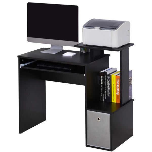 Black Computer Desk with Sliding Keyboard Tray & Storage Drawer