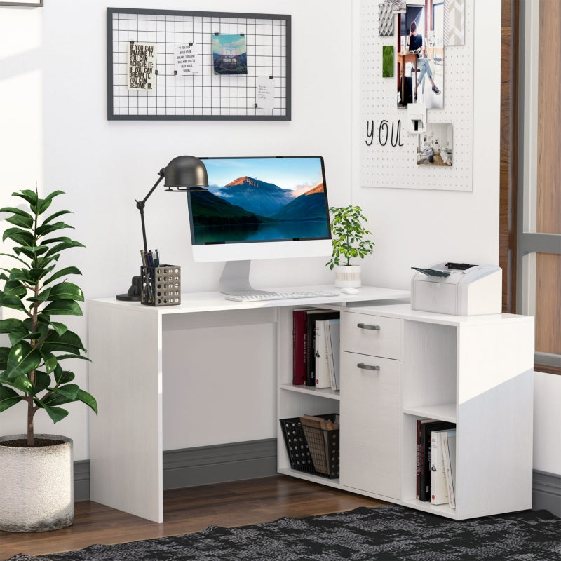 White L-Shaped Computer Desk with Storage