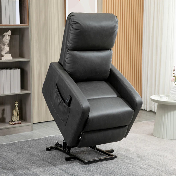 Charcoal Grey Elderly Recliner Chair with Remote Control and Side Pockets