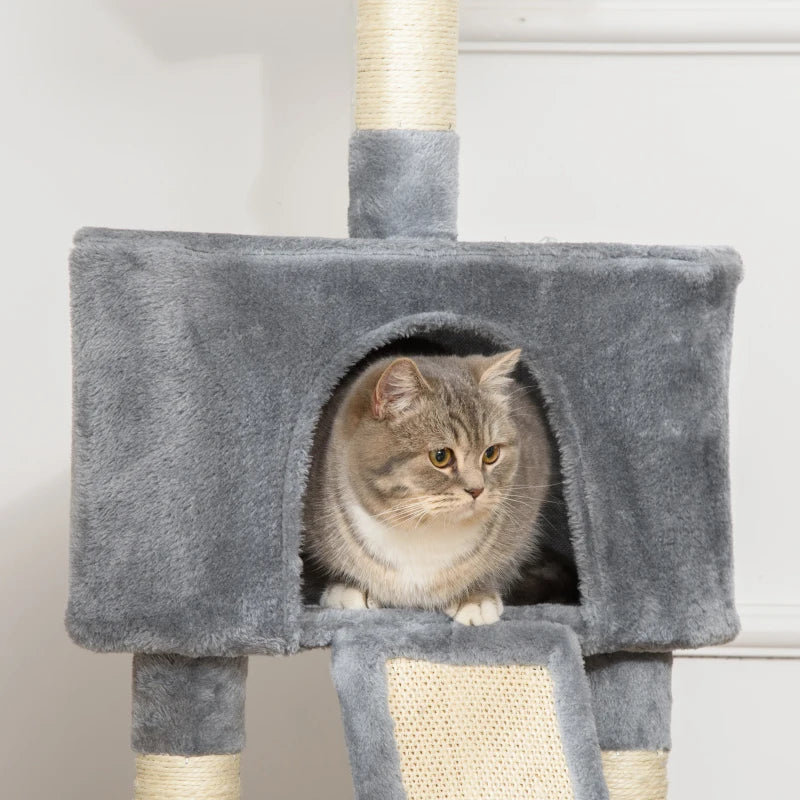 Grey Corner Cat Tree with Scratching Post and Toy