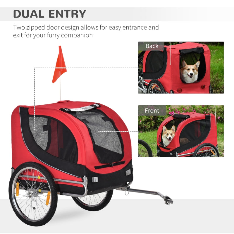 Steel Dog Bike Trailer Pet Carrier for Bicycle - Black/Red