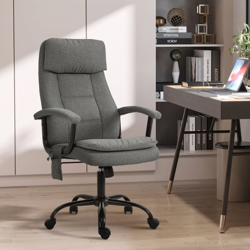 Grey Linen Office Chair with Lumbar Massage & Adjustable Height