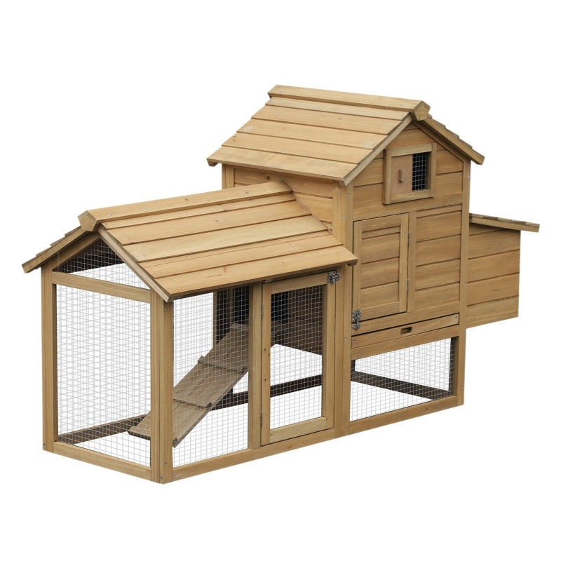 Small Wood Chicken Coop with Run and Nesting Box - 150.5 x 54 x 87cm, Natural